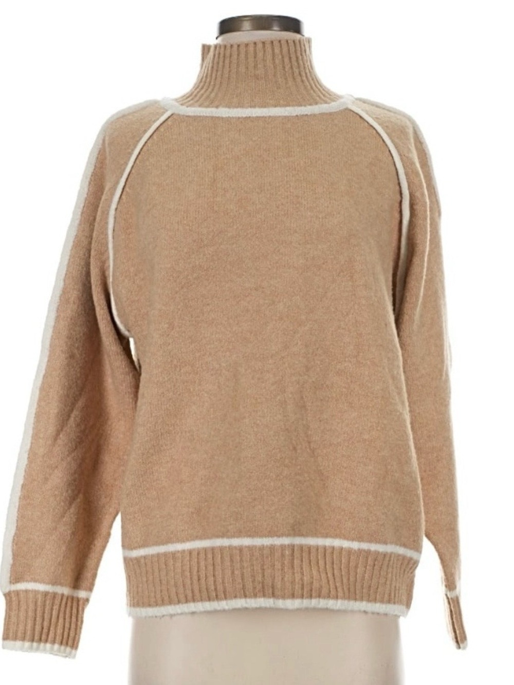 Petal & Pup Tan Mock Neck Sweater with Cream Trim